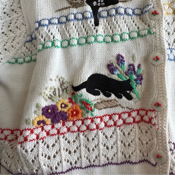 Vintage Susan Bristol Hand Embroidered Black Cat Cardigan Sweater 1997 - Picture 5 of 16
